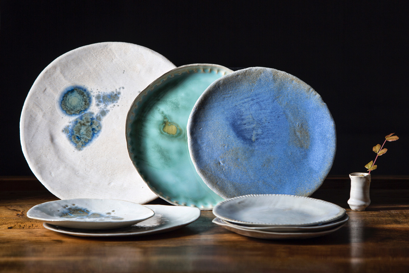 a group of plates on a table