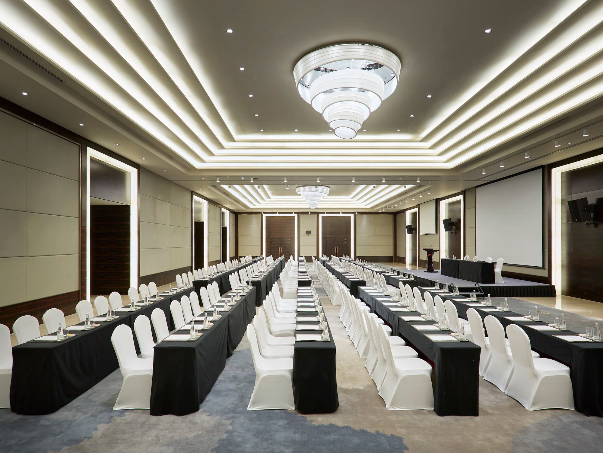 a room with tables and chairs