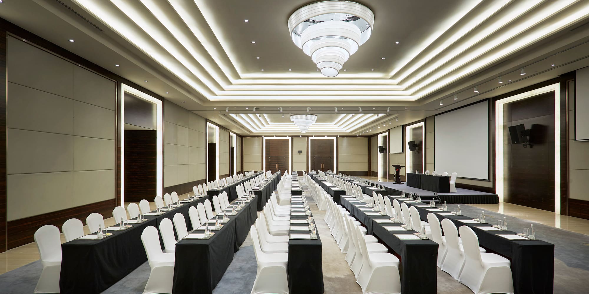 a room with tables and chairs