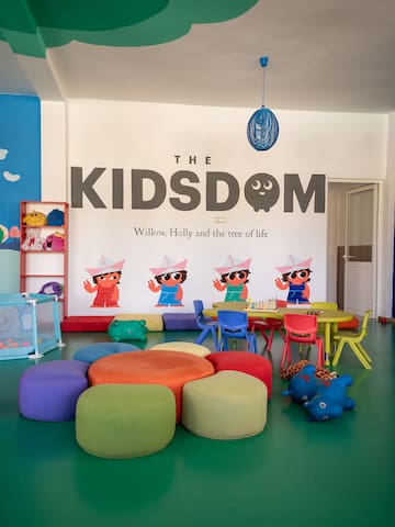 a room with a group of kids in it