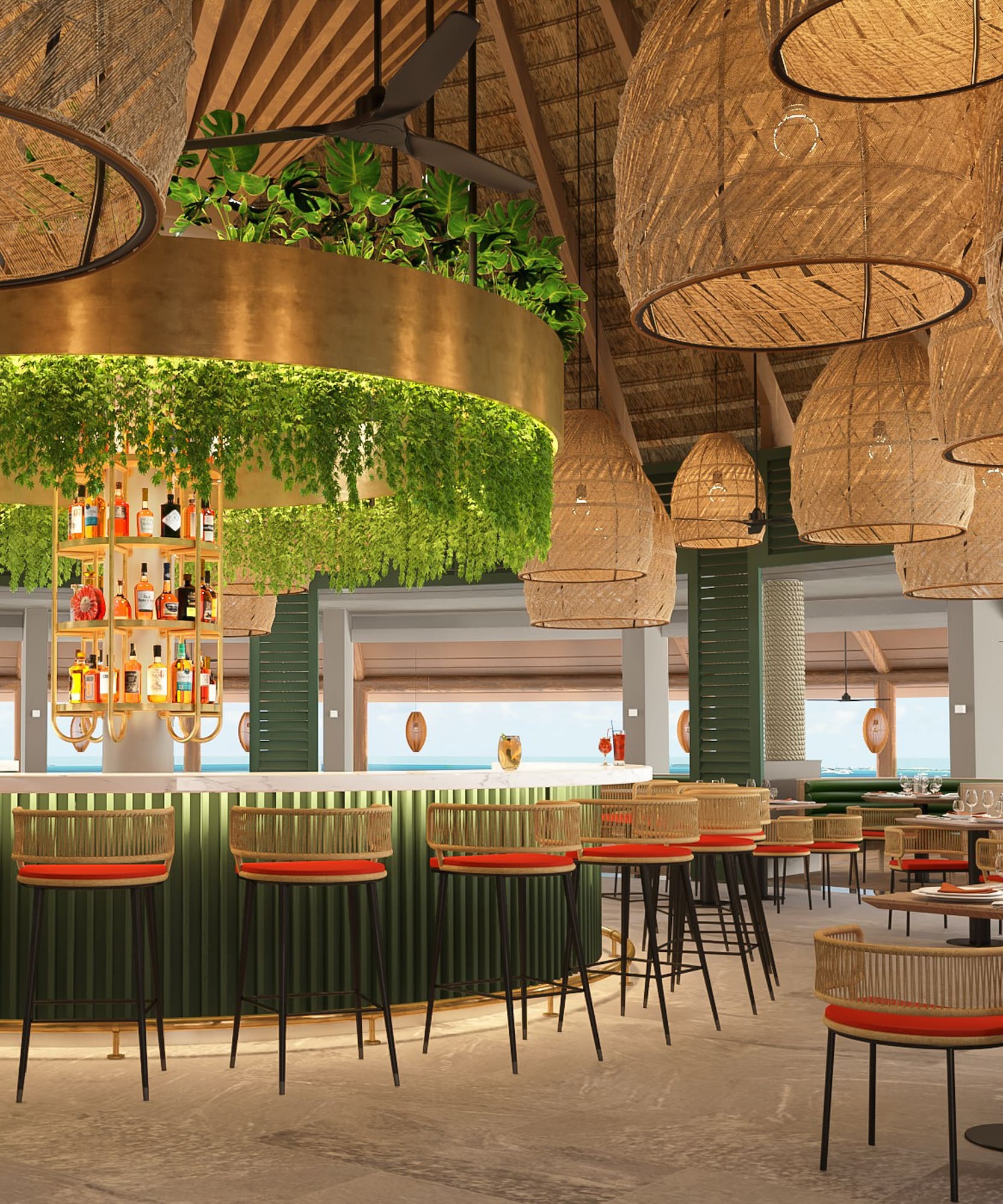 a restaurant with tables and chairs