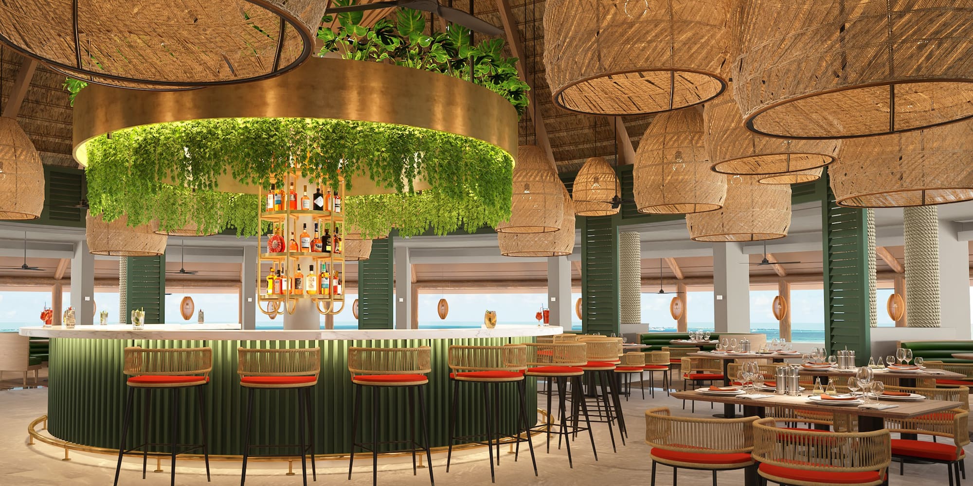 a restaurant with tables and chairs