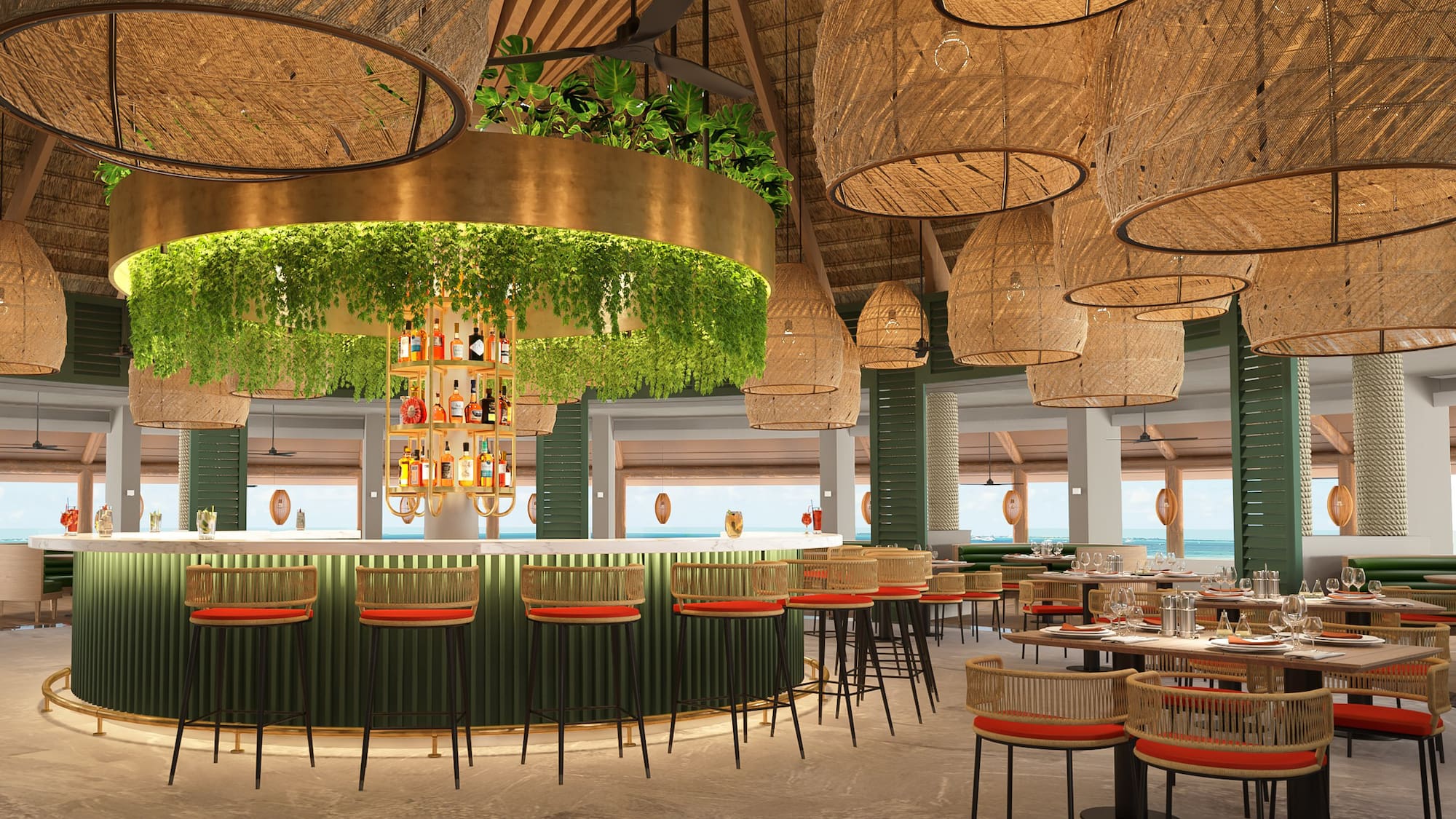 a restaurant with tables and chairs