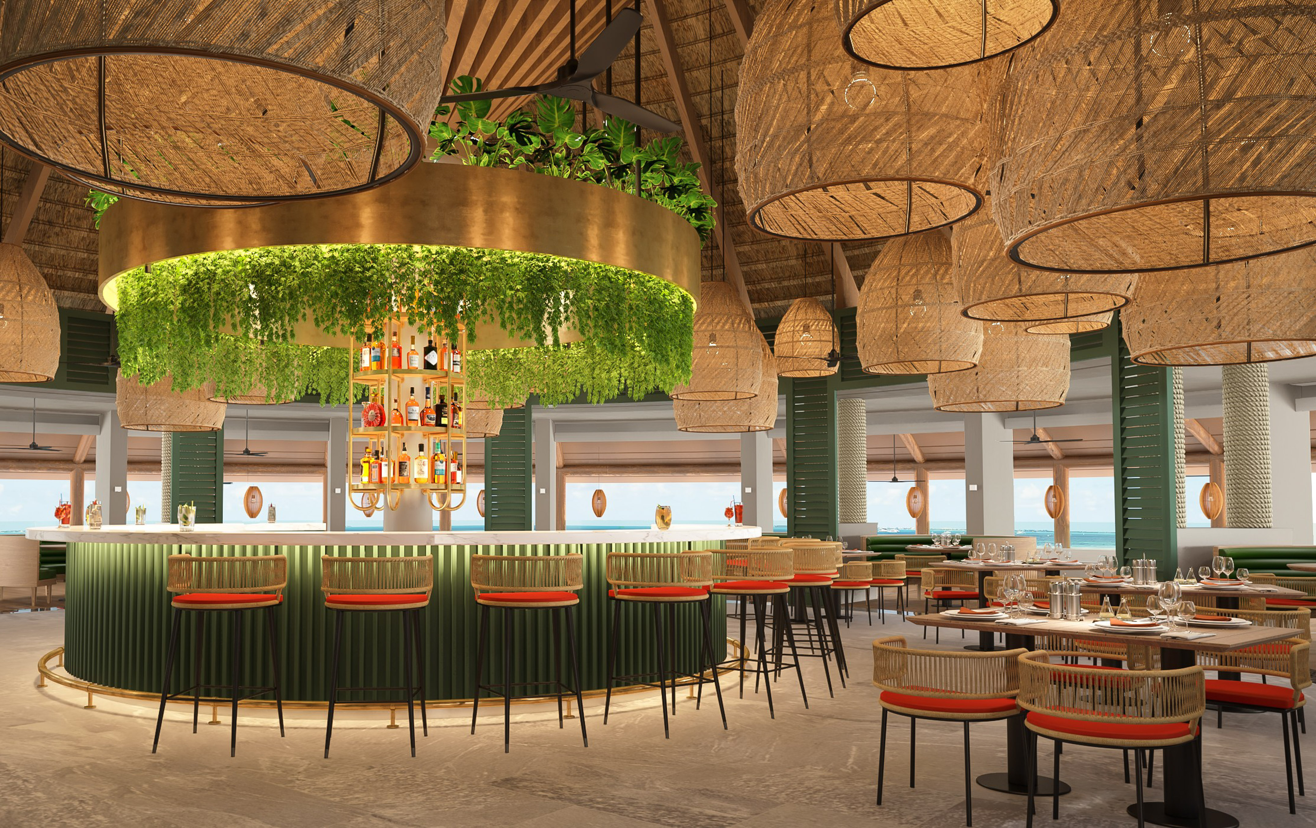 a restaurant with tables and chairs