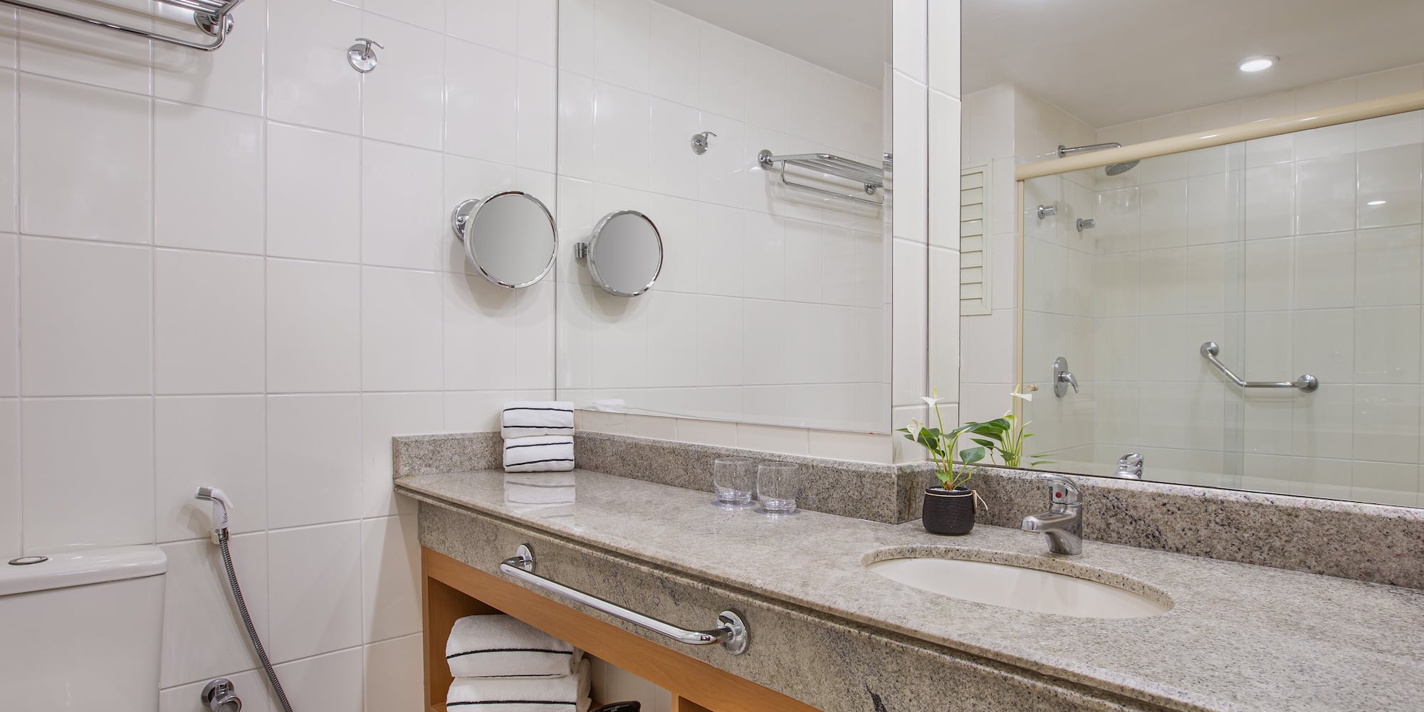 a bathroom with a sink and a shower