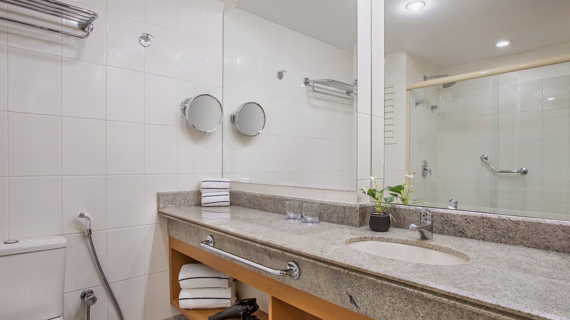 a bathroom with a sink and a shower