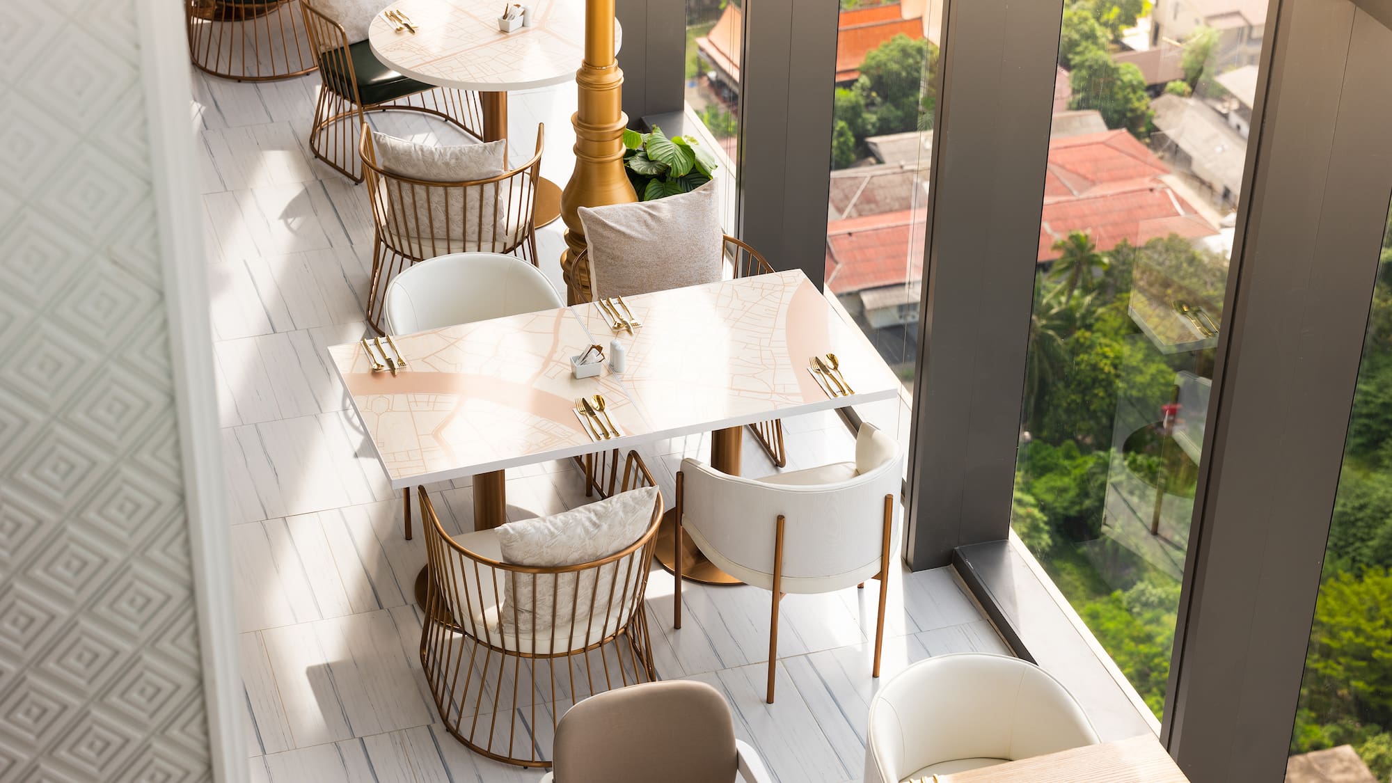 a view from above of a restaurant