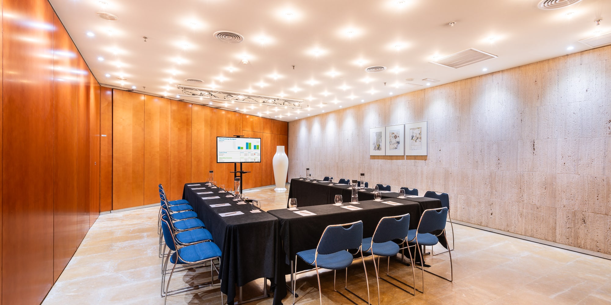 a room with a table and chairs