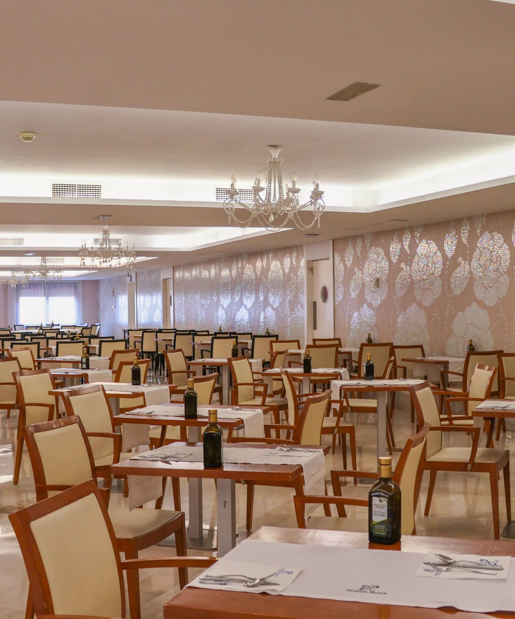 a room with tables and chairs