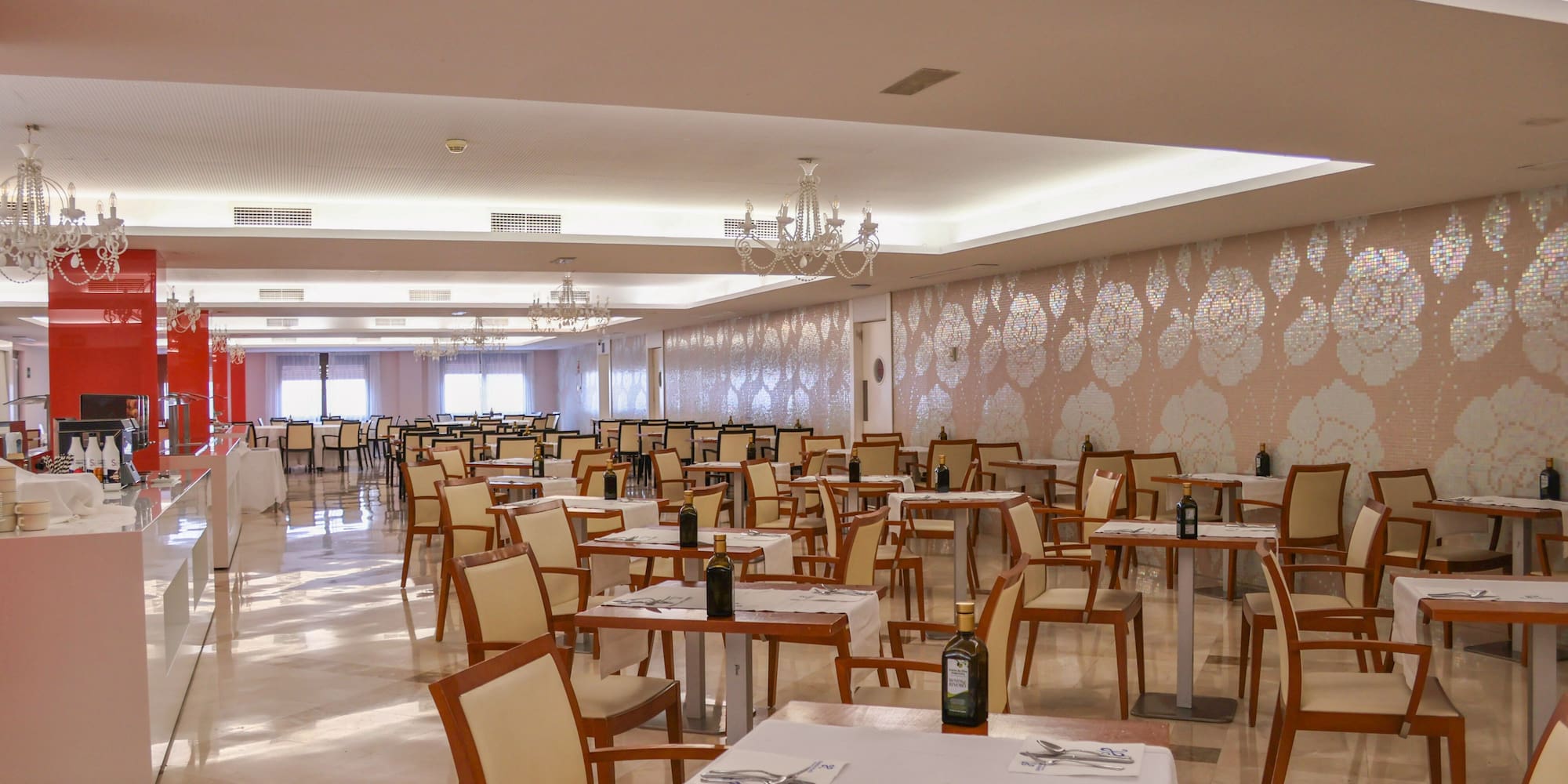 a room with tables and chairs