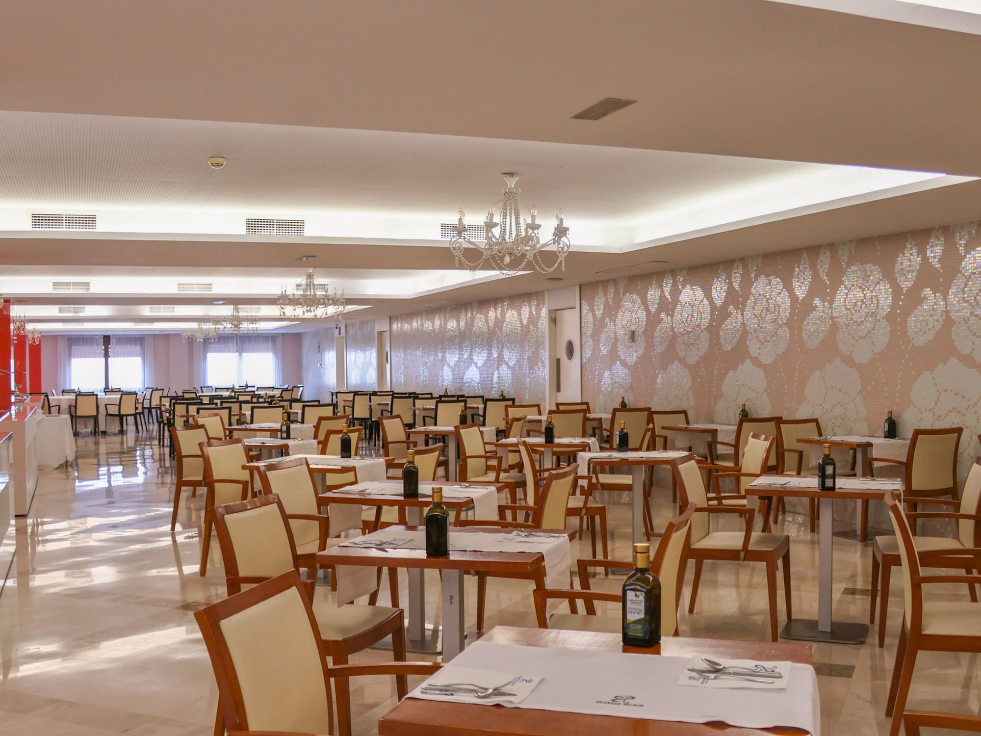 a room with tables and chairs