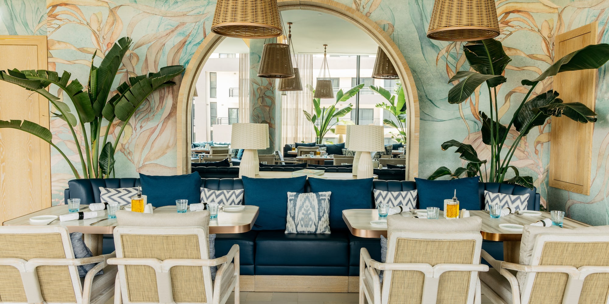 a room with tables and chairs