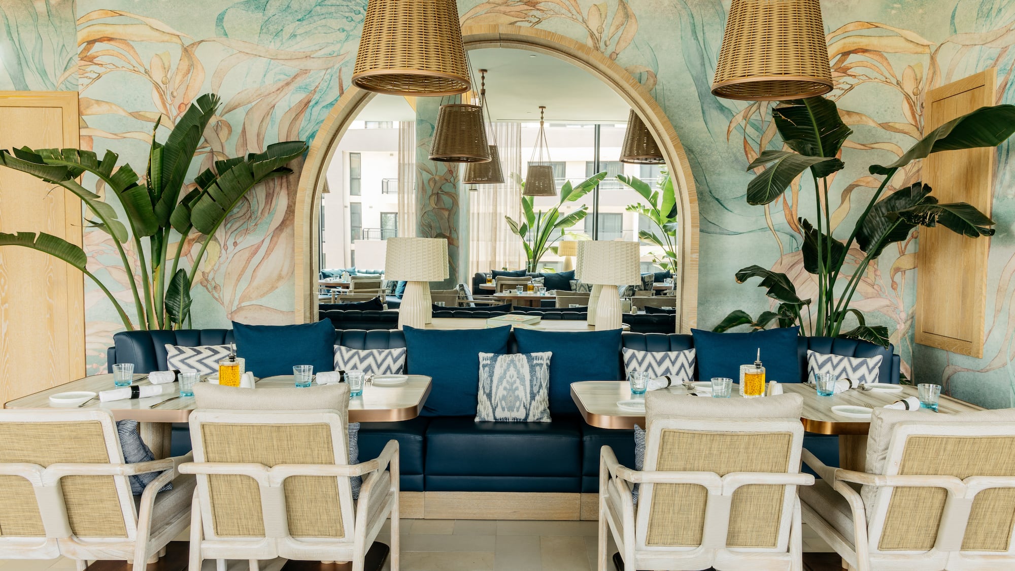 a room with tables and chairs