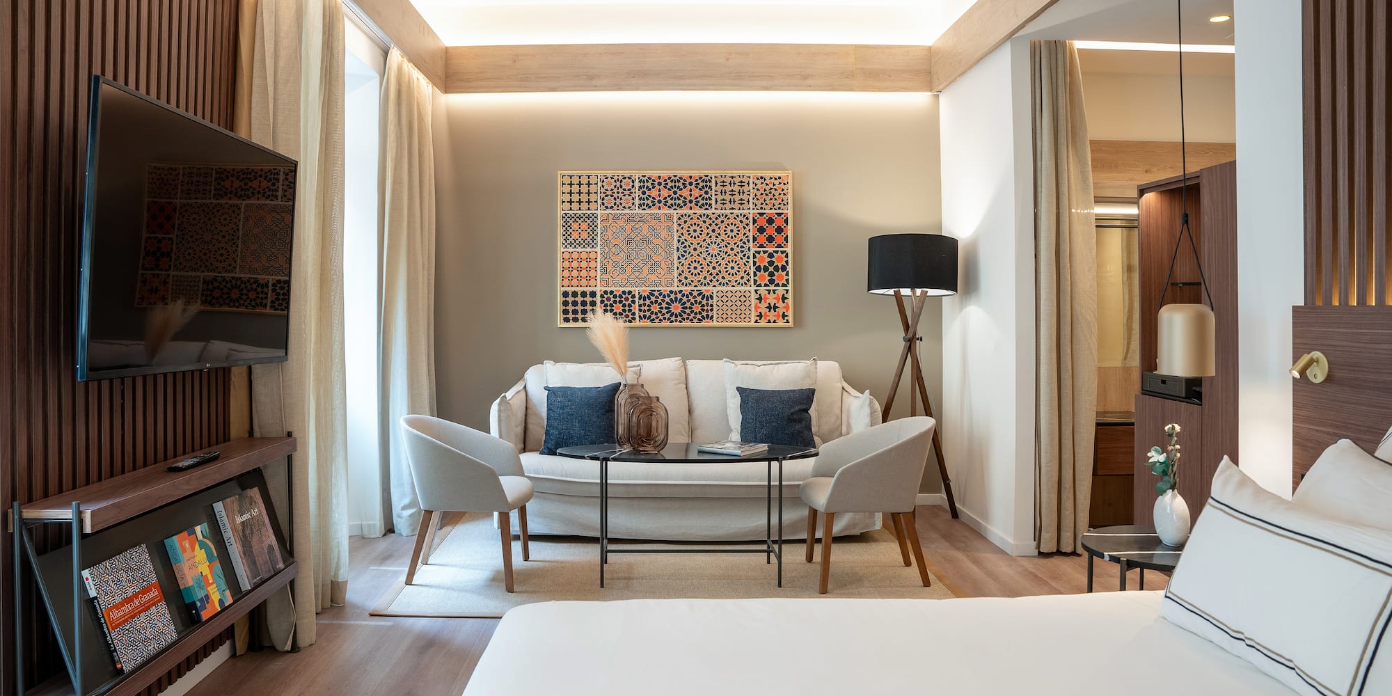 a room with a couch and tv