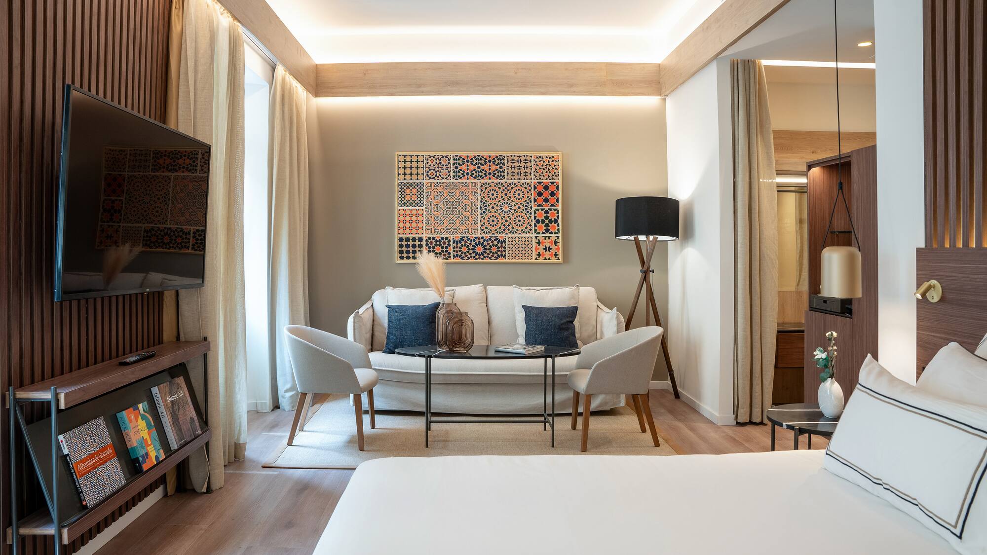 a room with a couch and tv