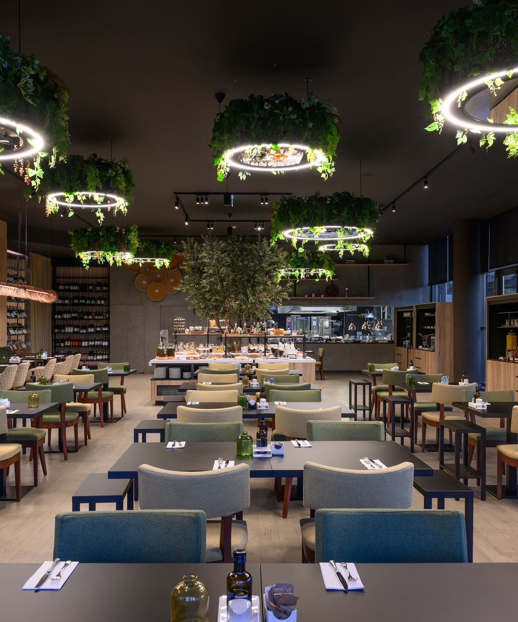 a restaurant with tables and chairs