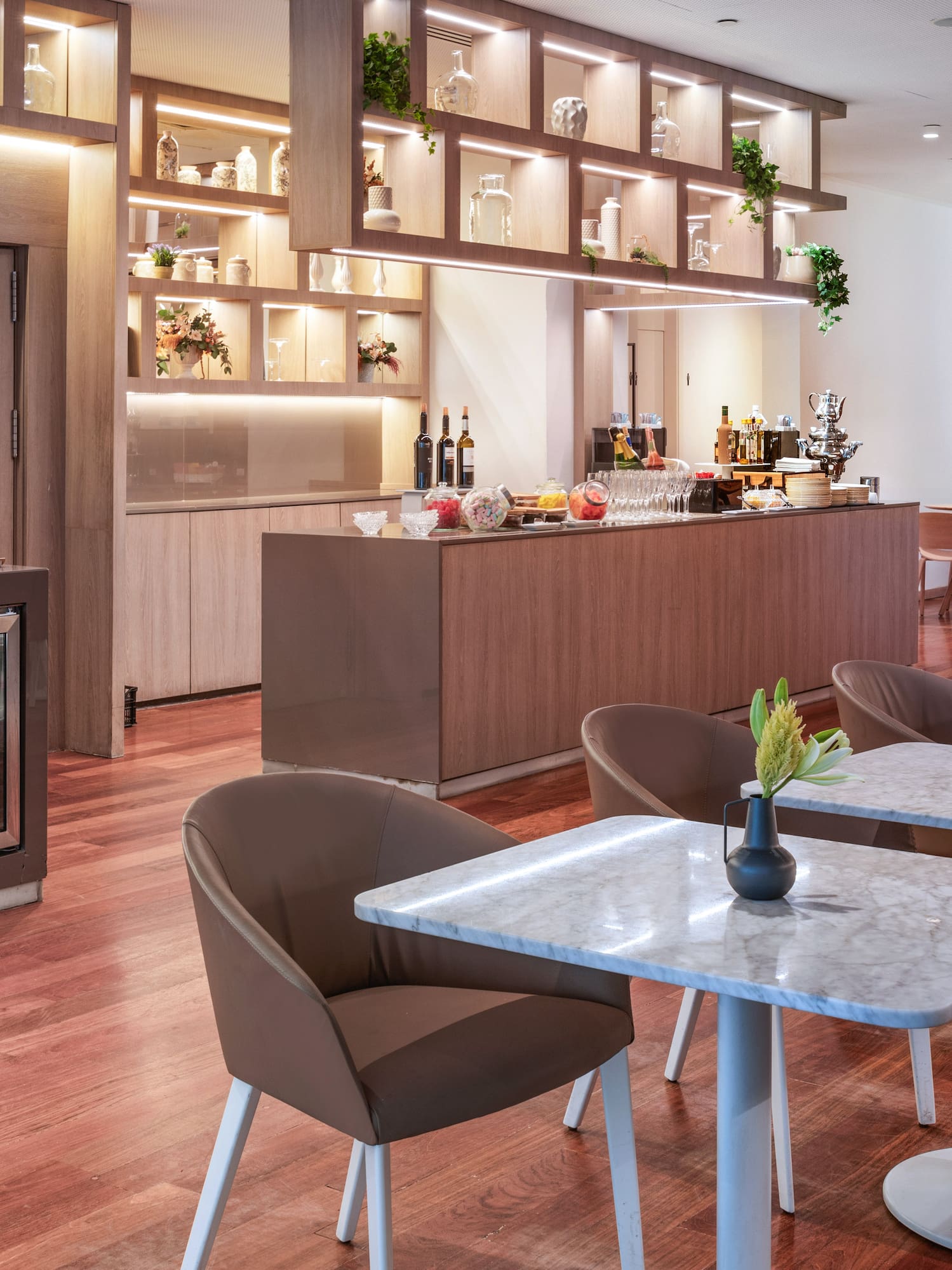 a room with tables and chairs