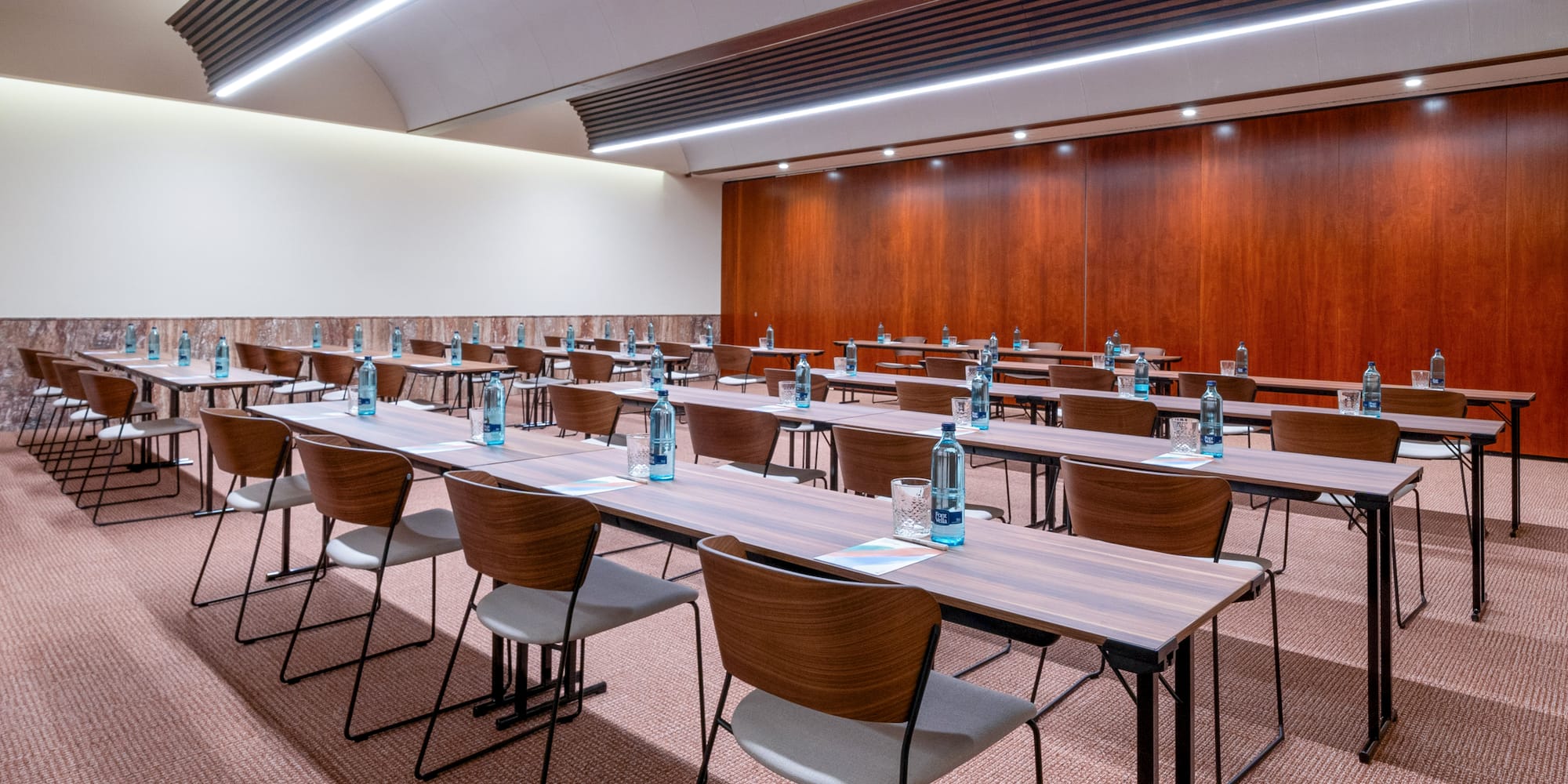 a room with tables and chairs