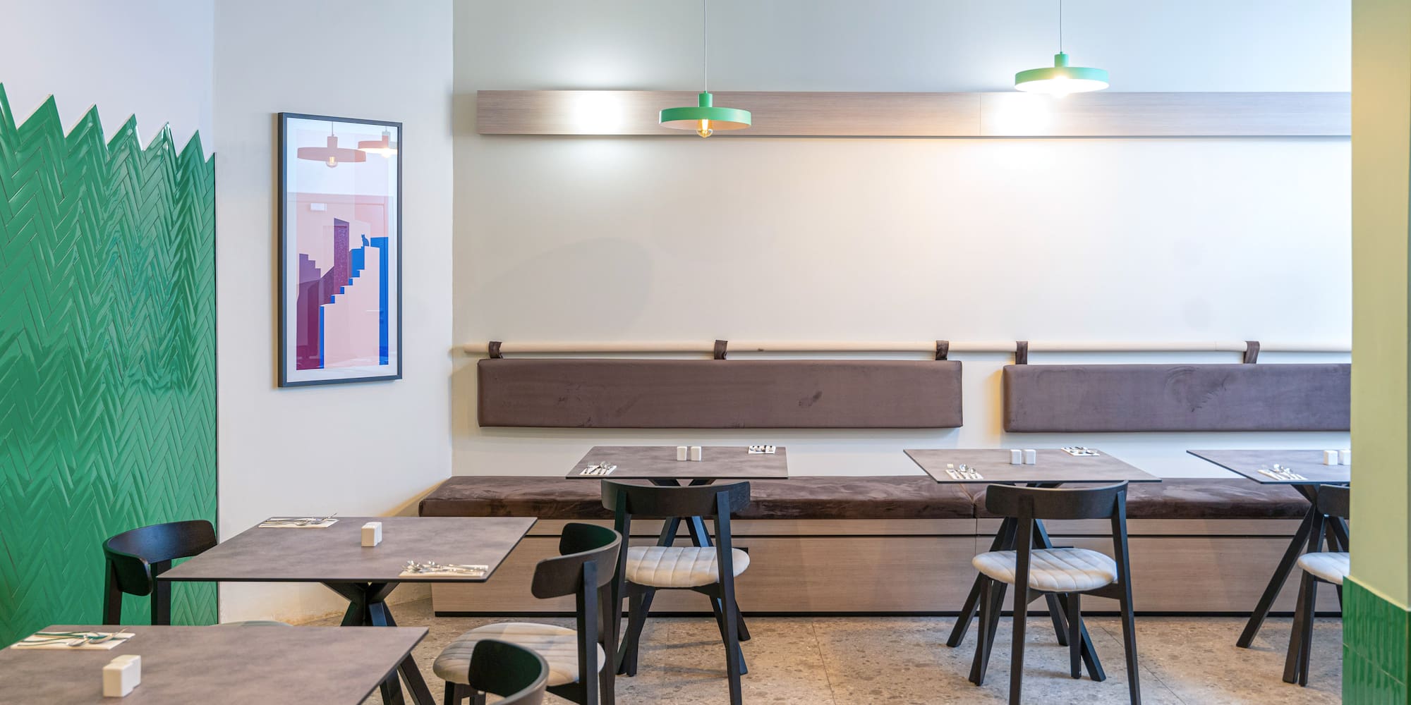 a room with tables and chairs