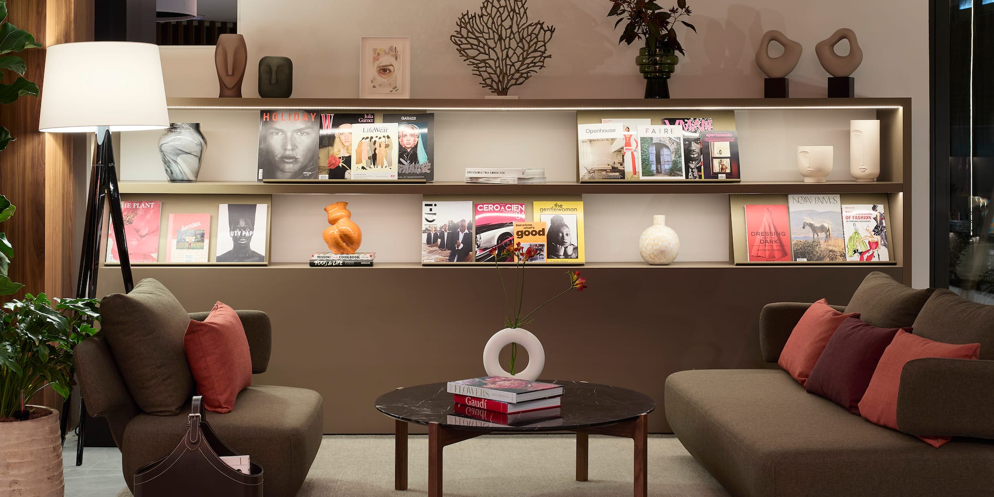 a room with a couch and a coffee table