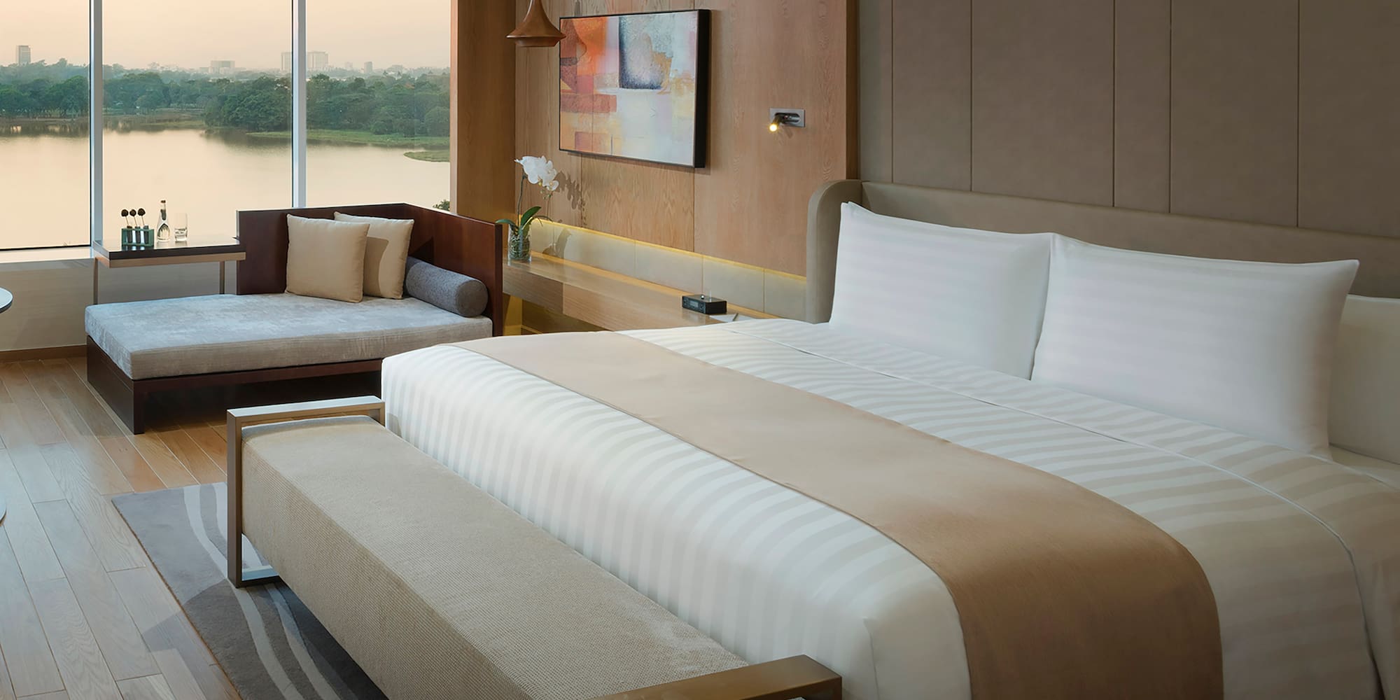 a room with a bed and a window