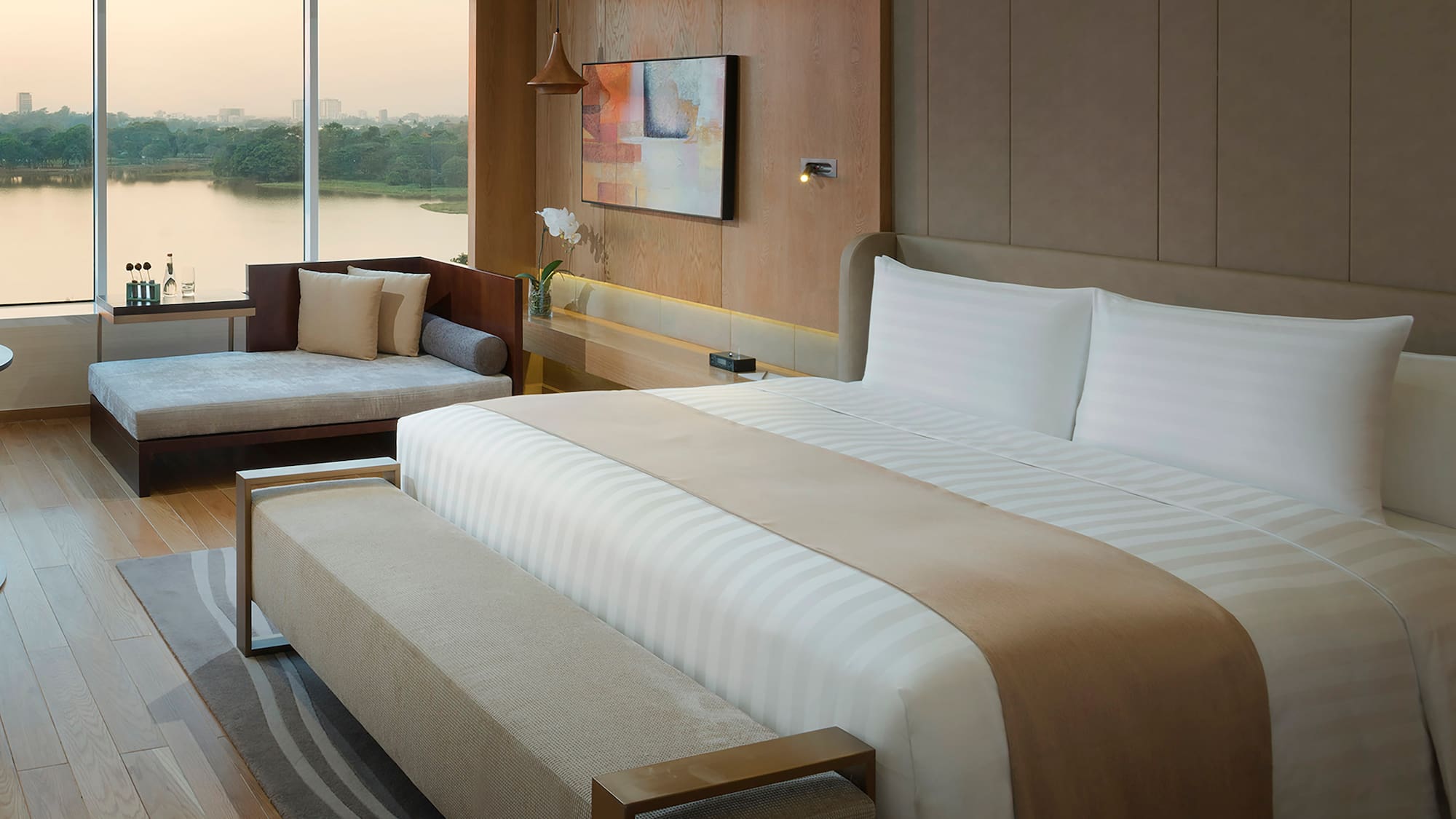 a room with a bed and a window