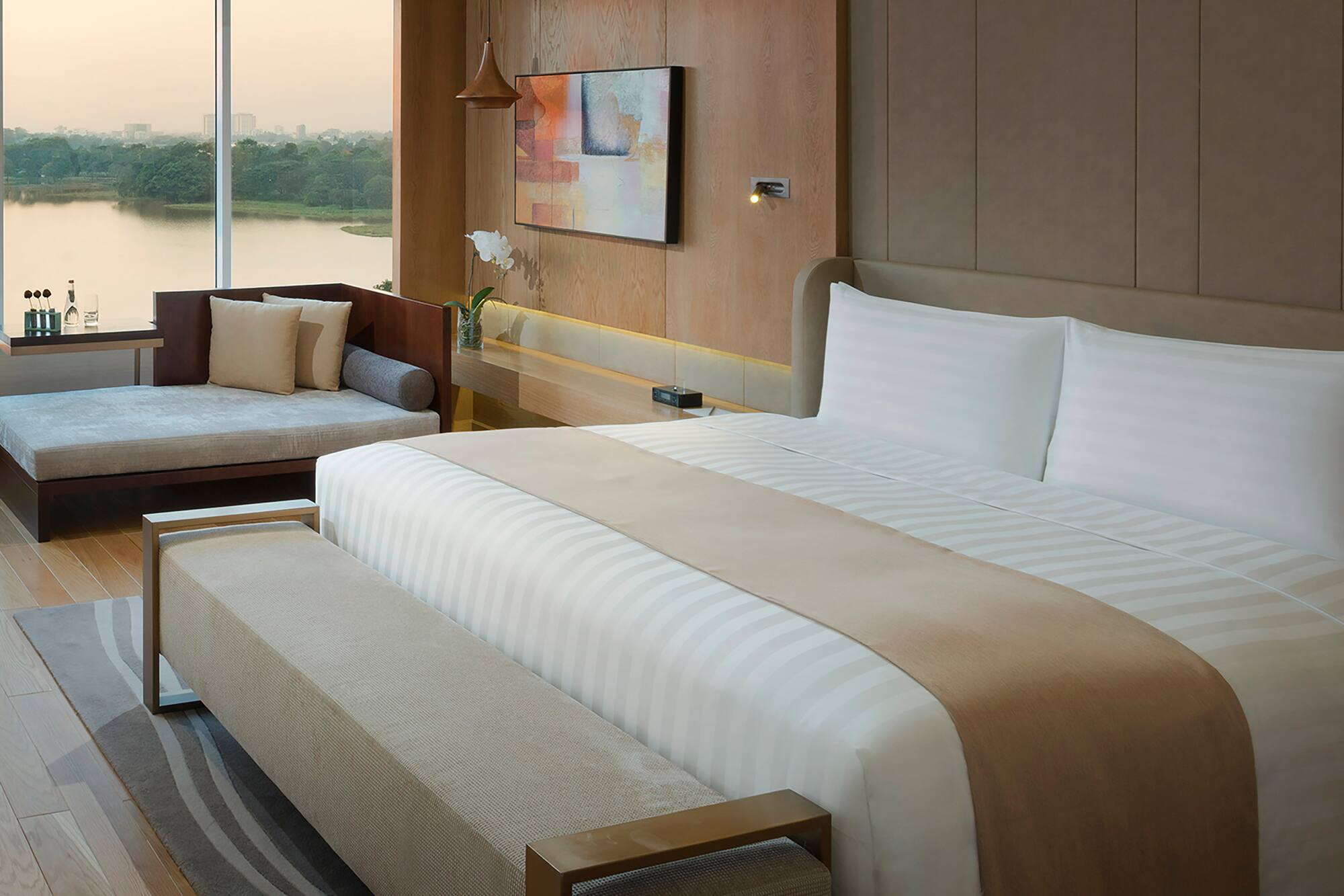 a room with a bed and a window