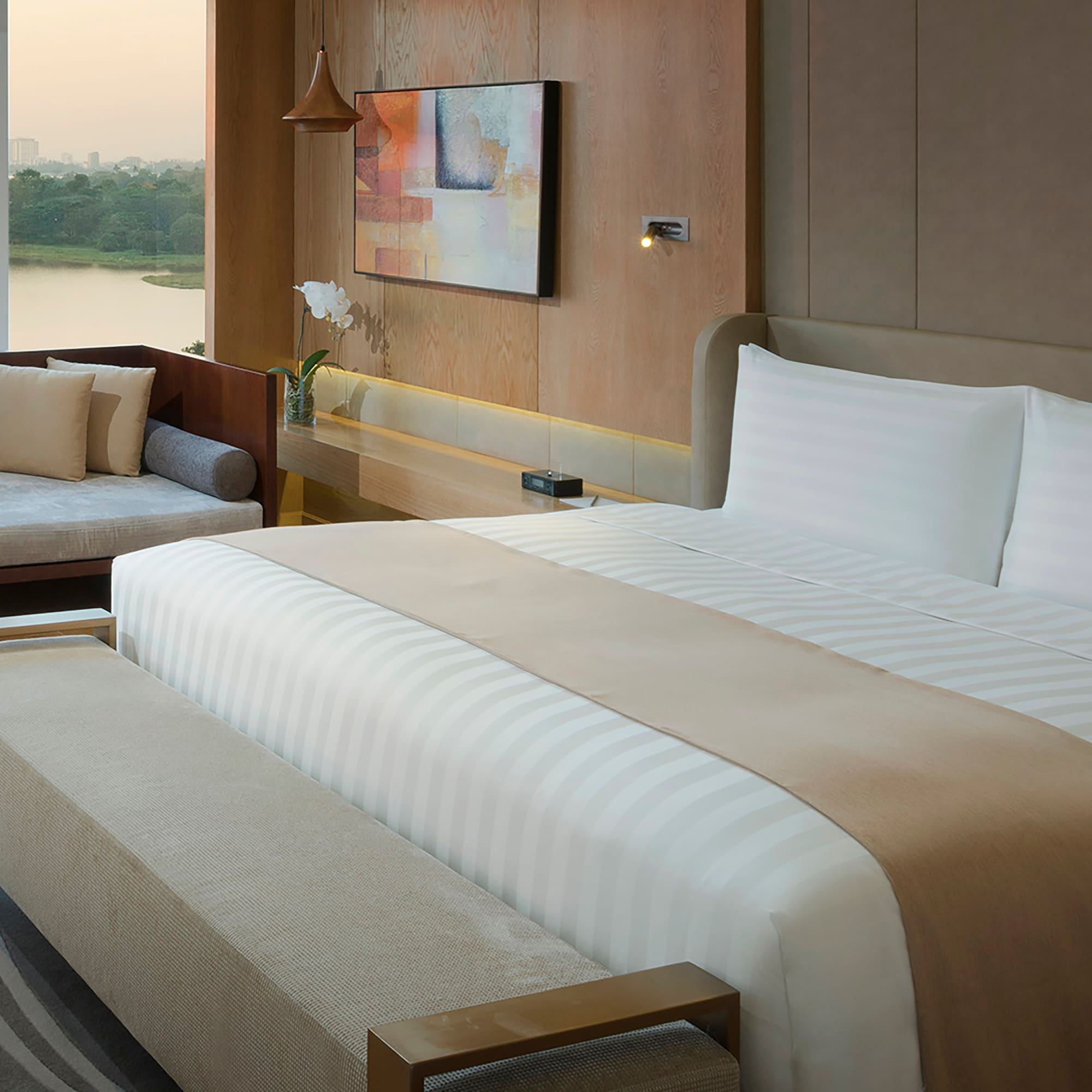 a room with a bed and a window