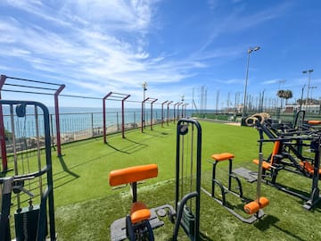 a exercise equipment on a green field