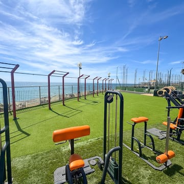 a exercise equipment on a green field