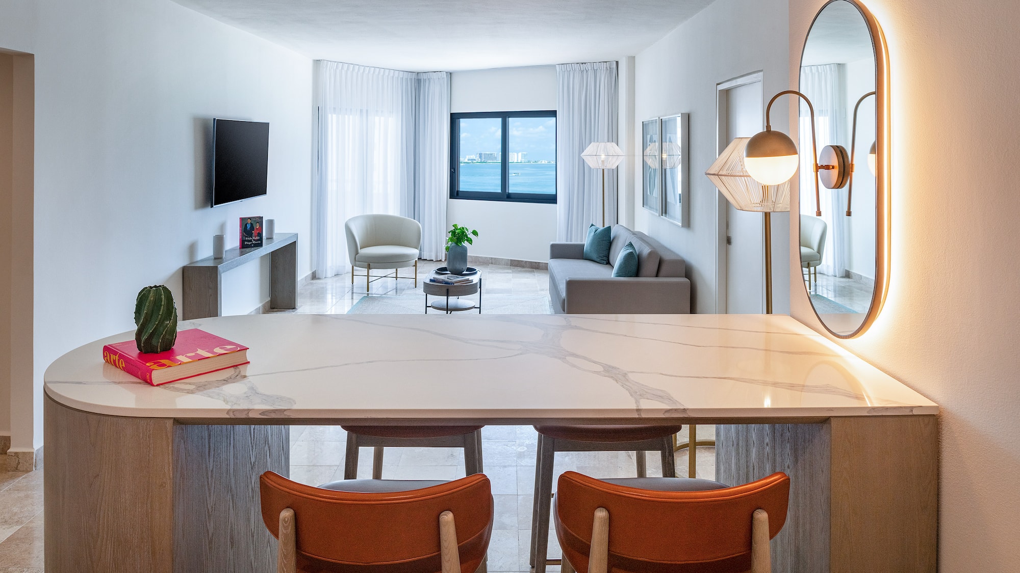 a room with a table and chairs