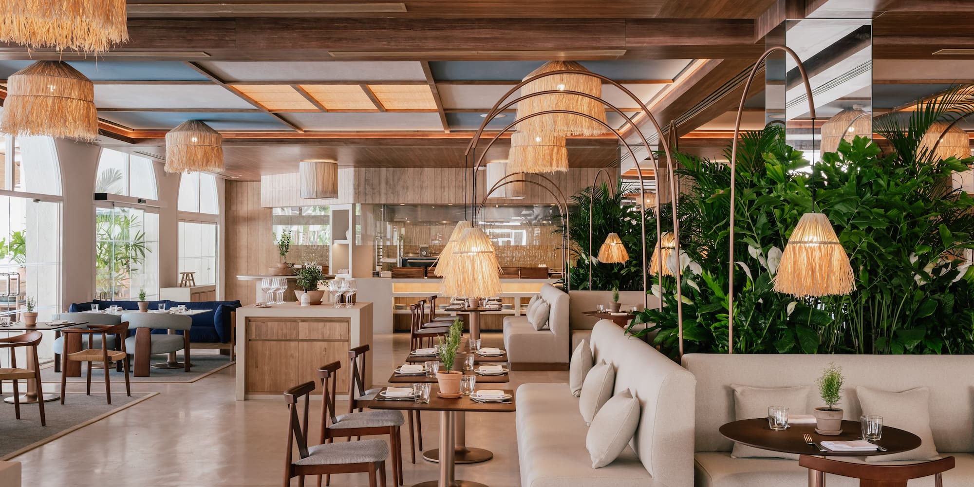 a room with tables and chairs