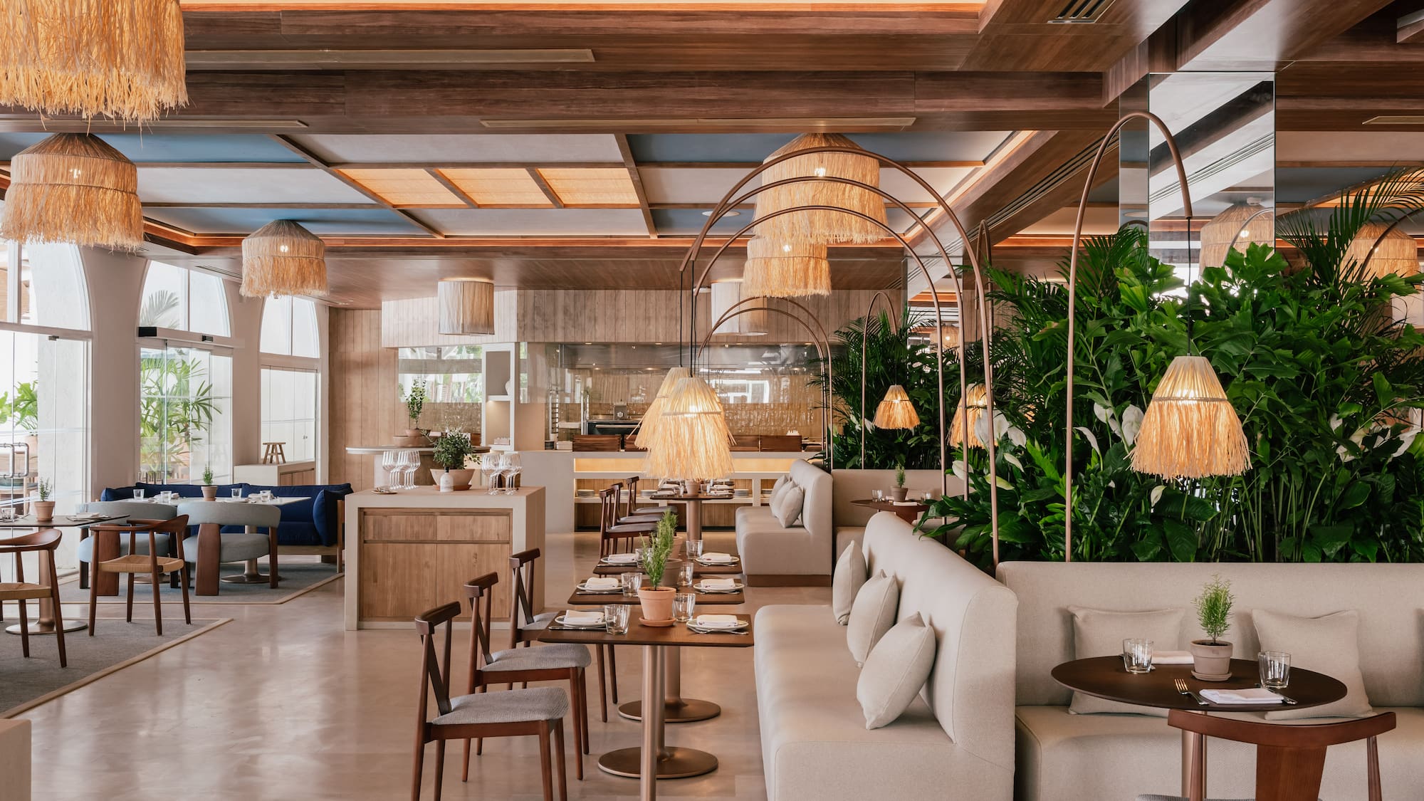 a room with tables and chairs