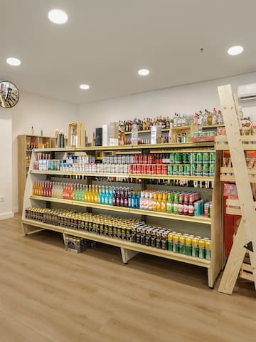 a store with shelves of beverages