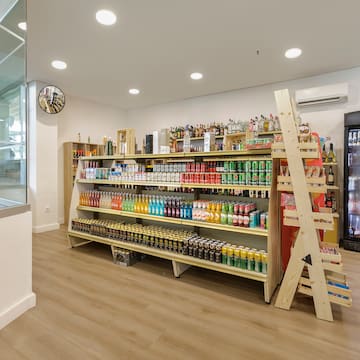 a store with shelves of beverages
