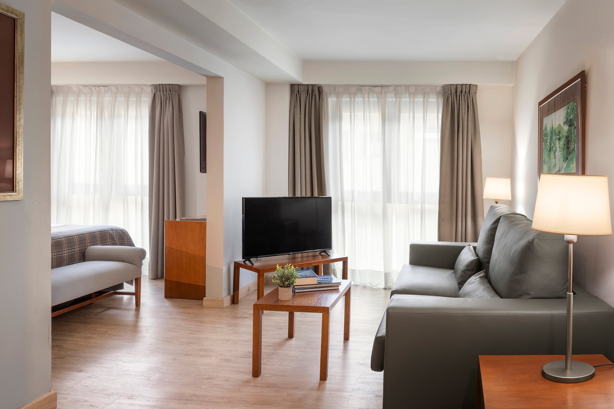 a living room with couches and a tv