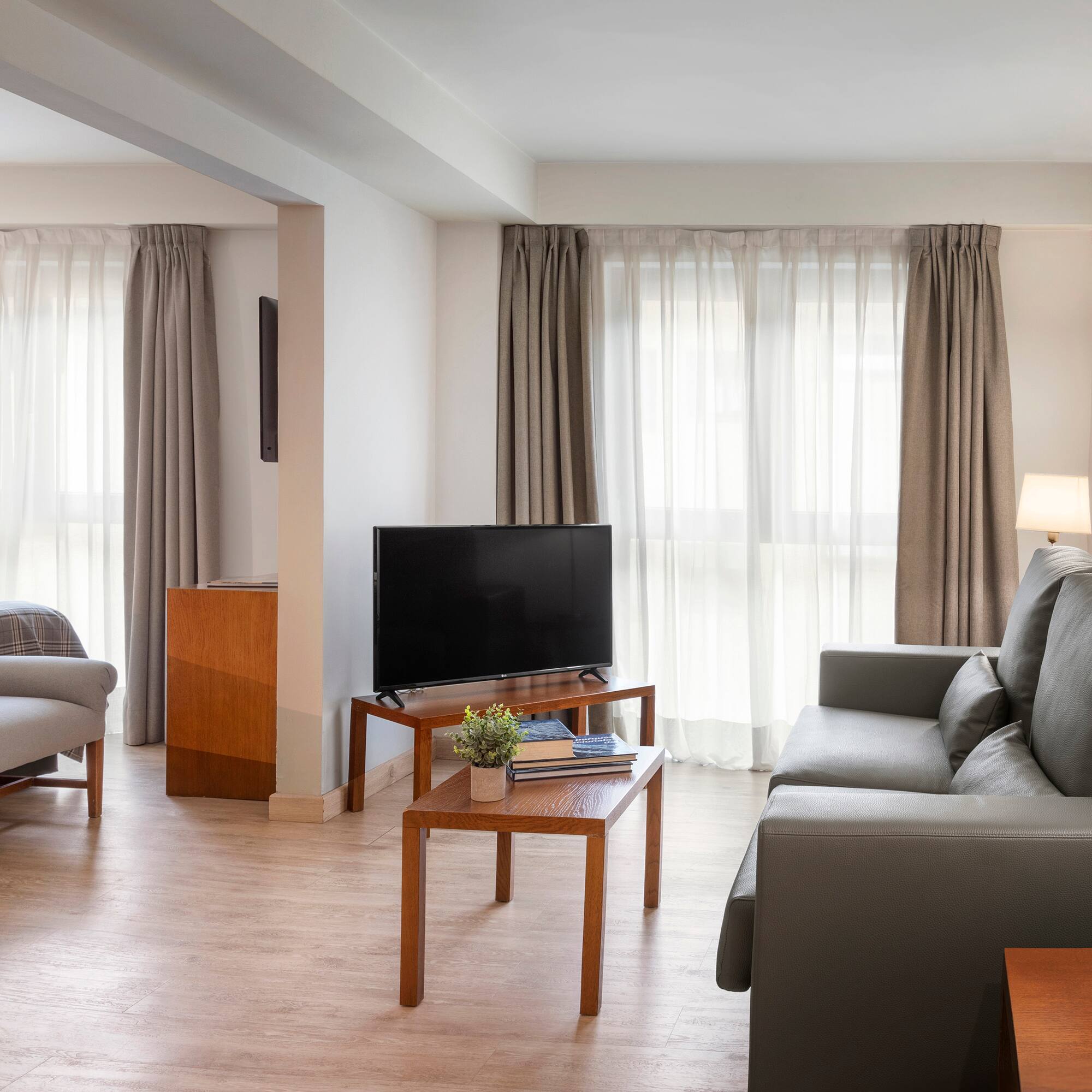 a living room with couches and a tv