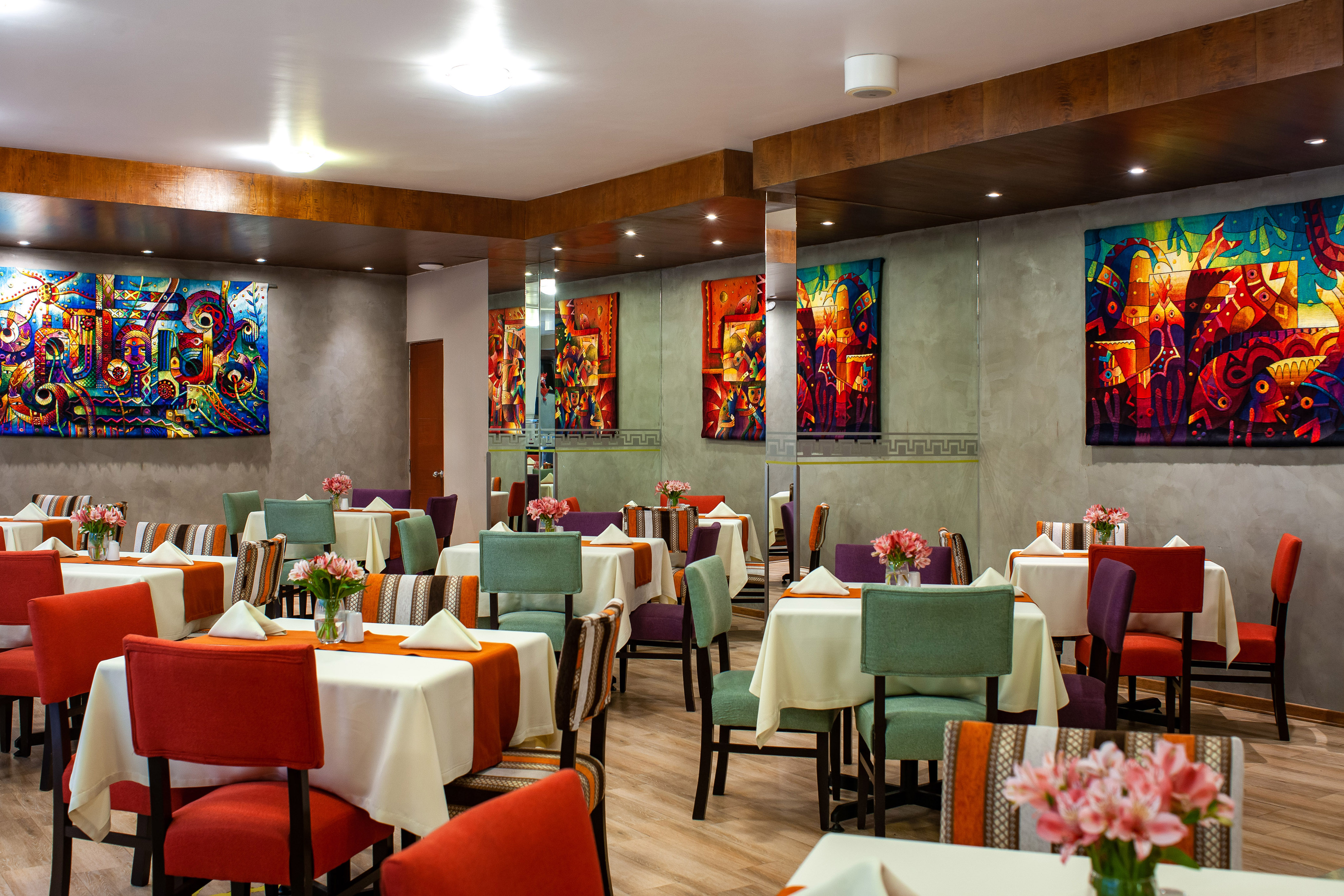 a room with tables and chairs