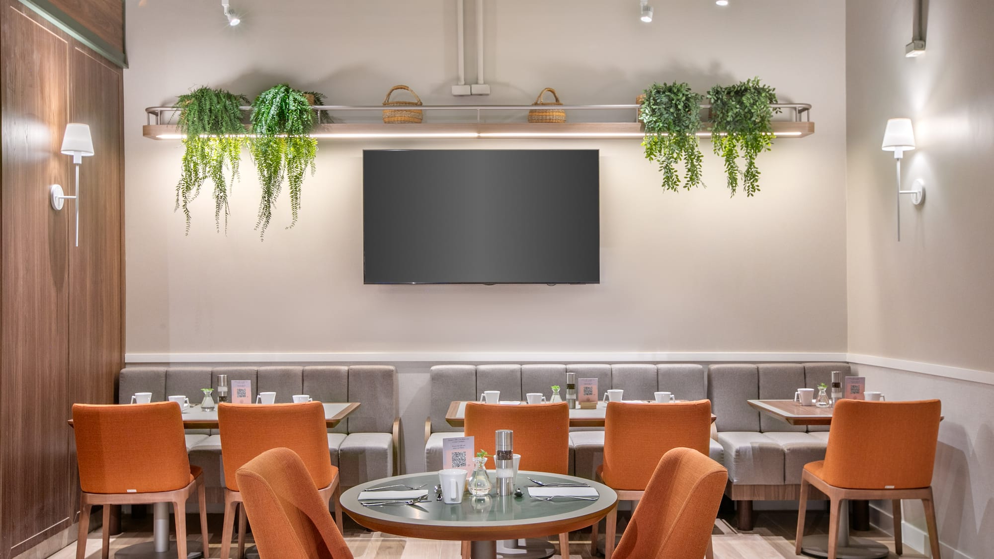 a room with tables and chairs