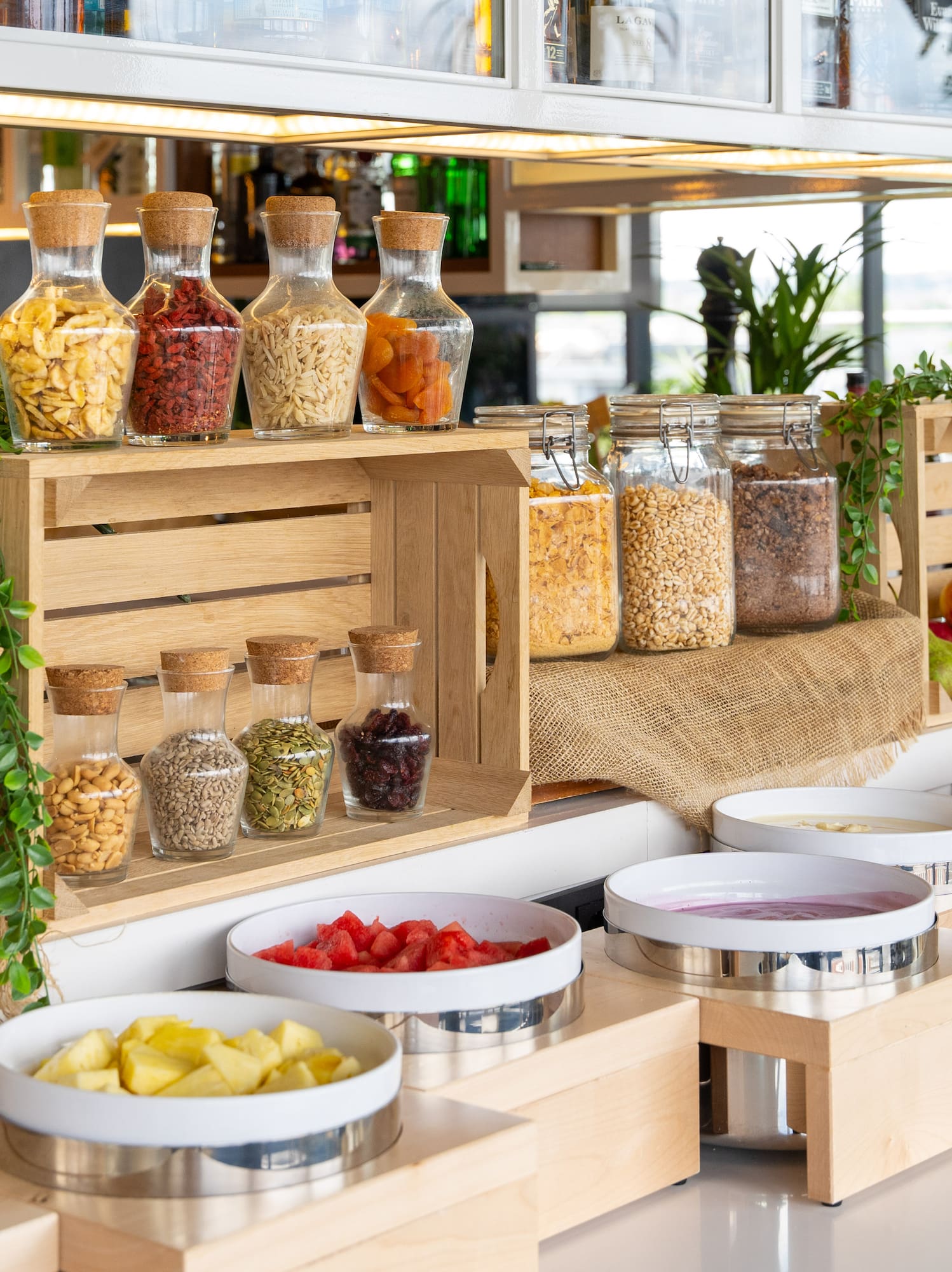 a variety of food in containers on a counter