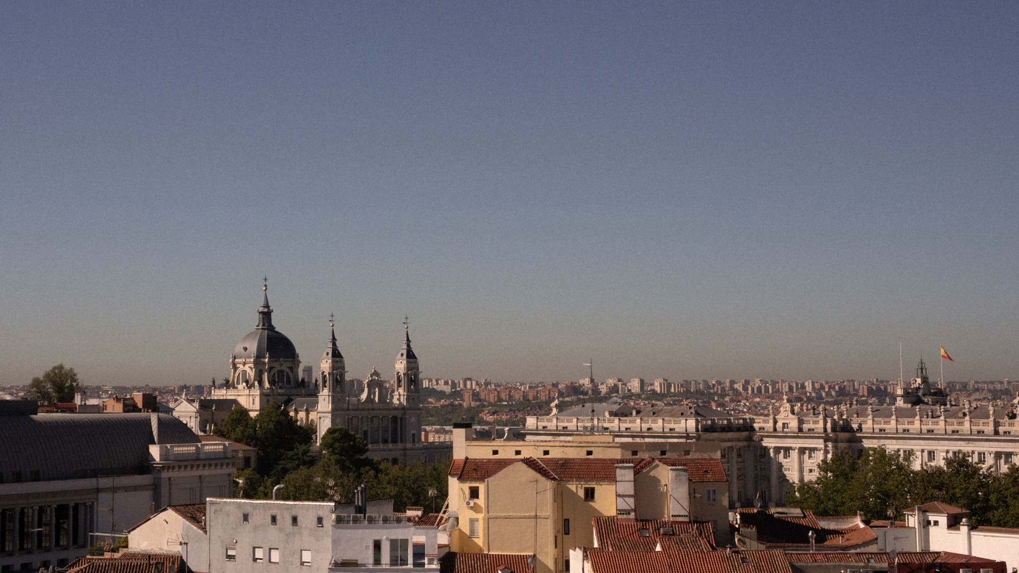 a city with a large building