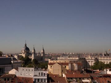 a city with a large building