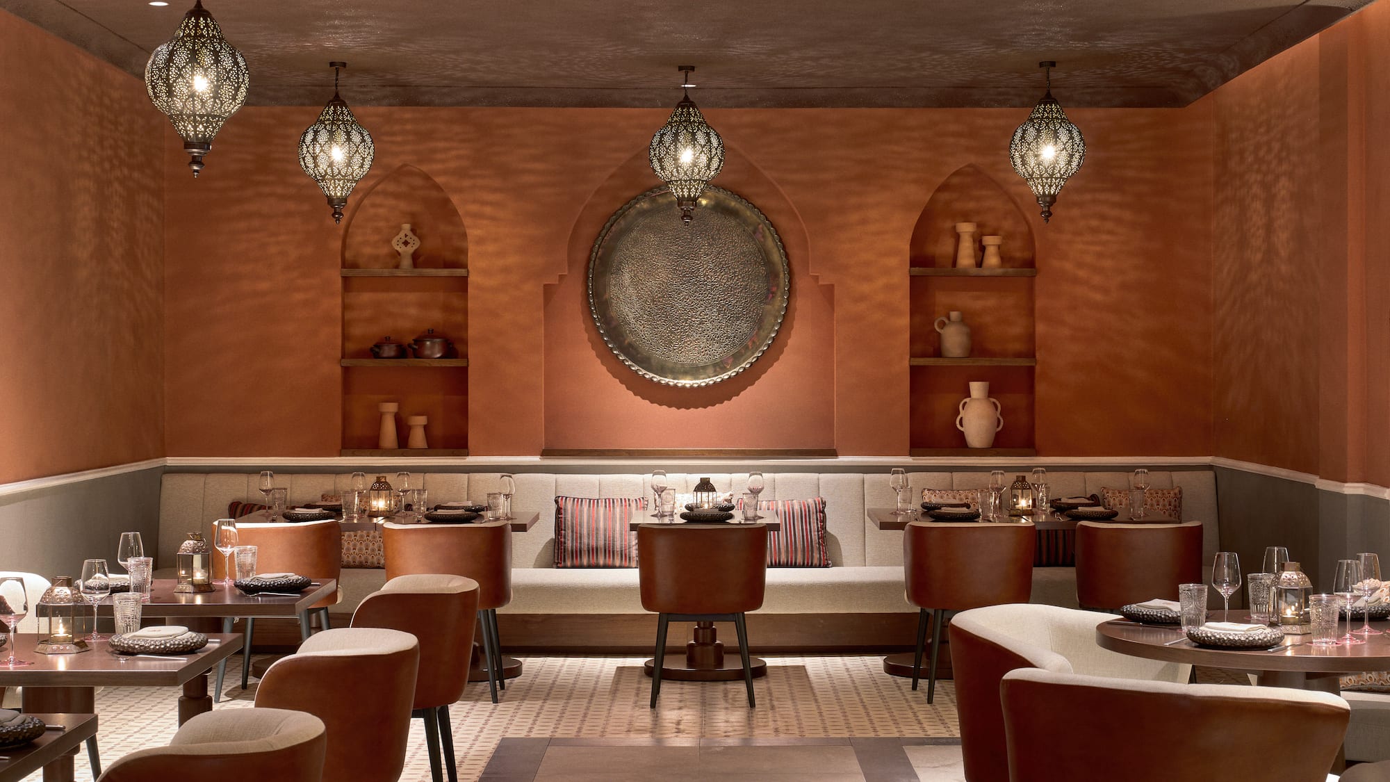 a room with tables and chairs