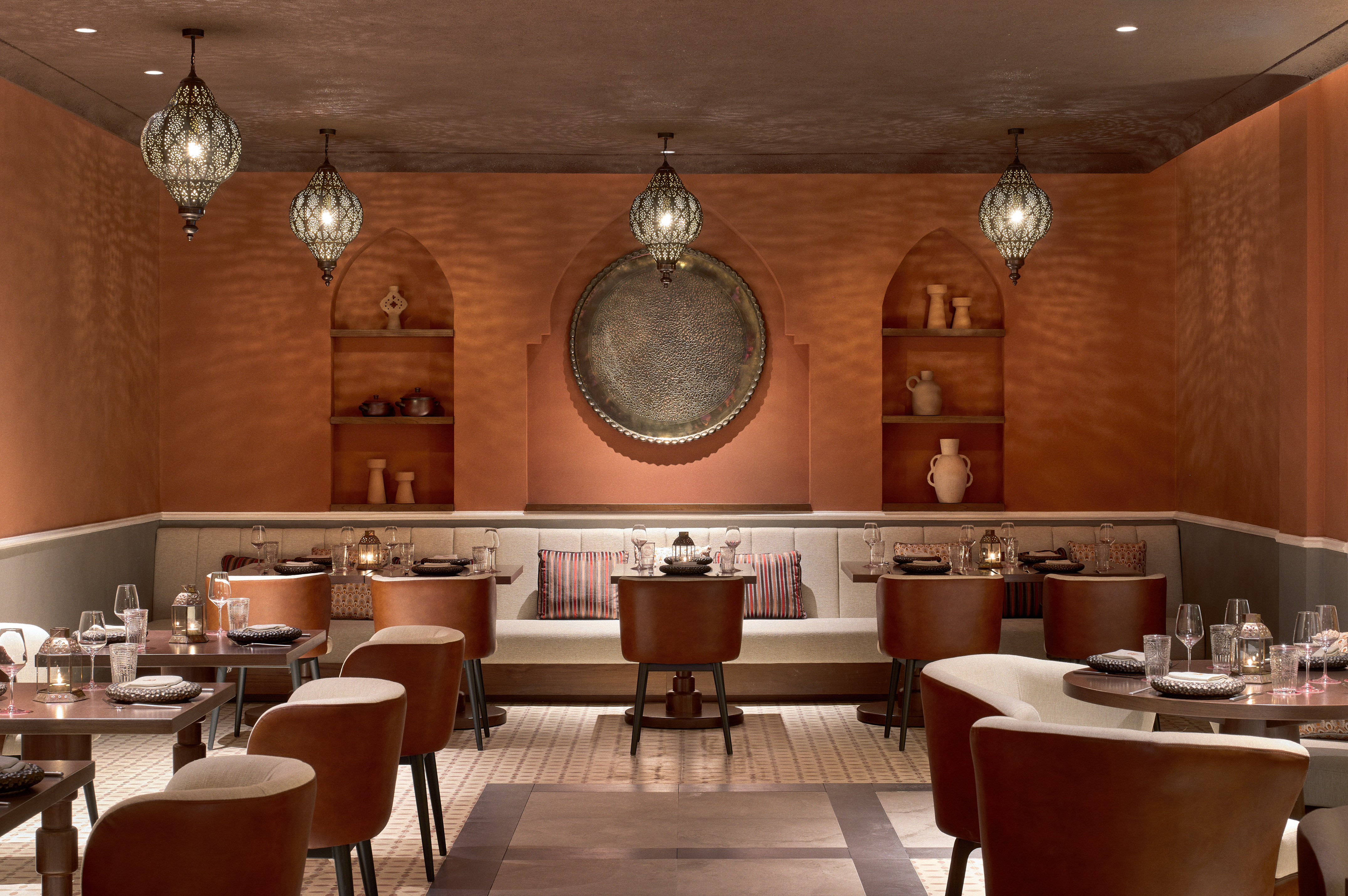 a room with tables and chairs