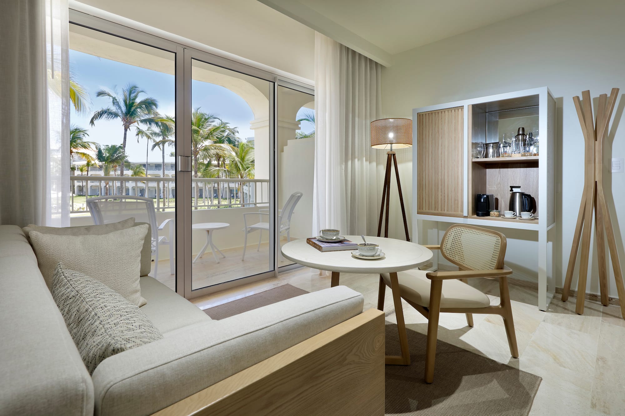 a living room with a couch and a table