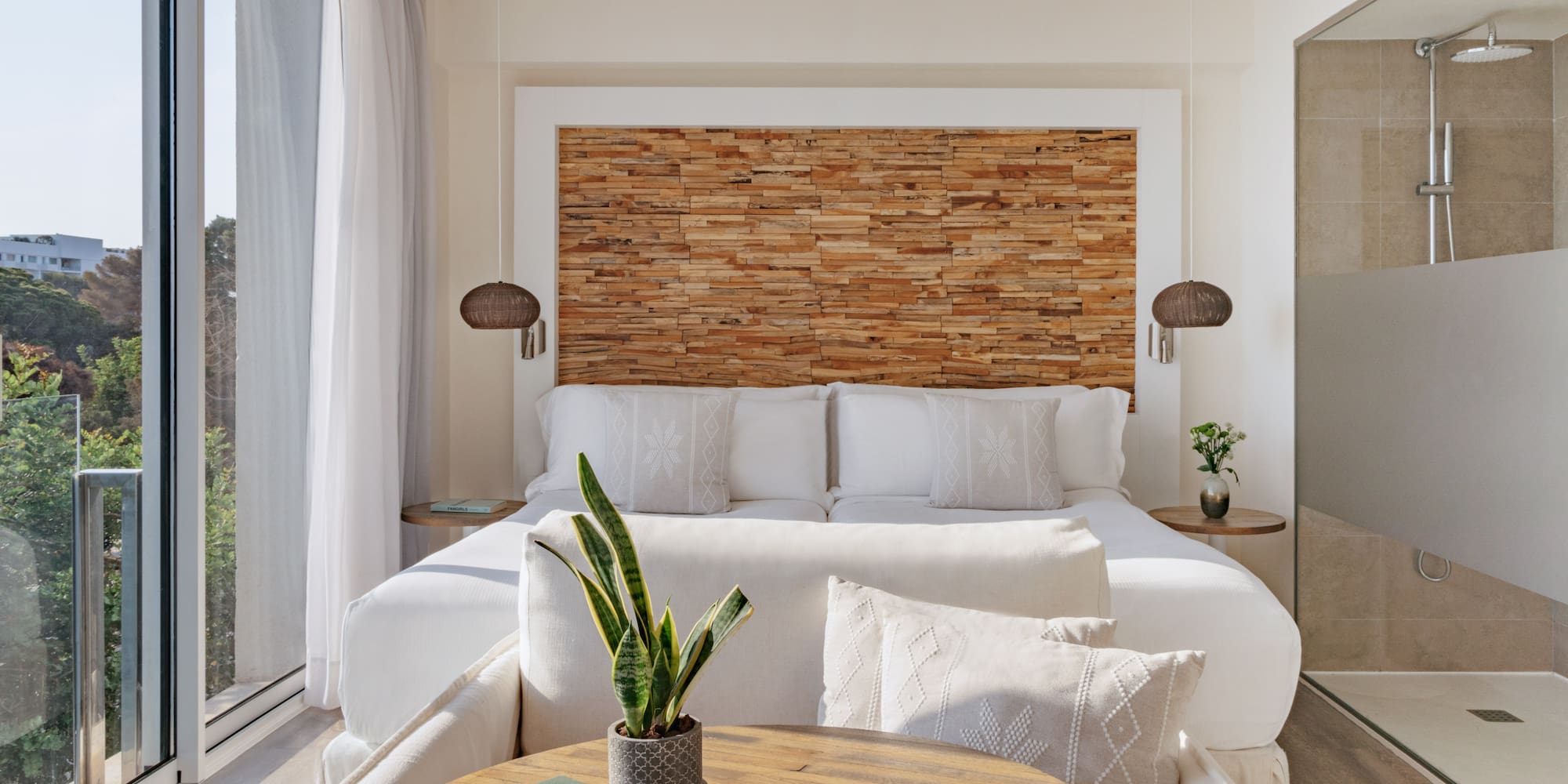 a room with a bed and a table