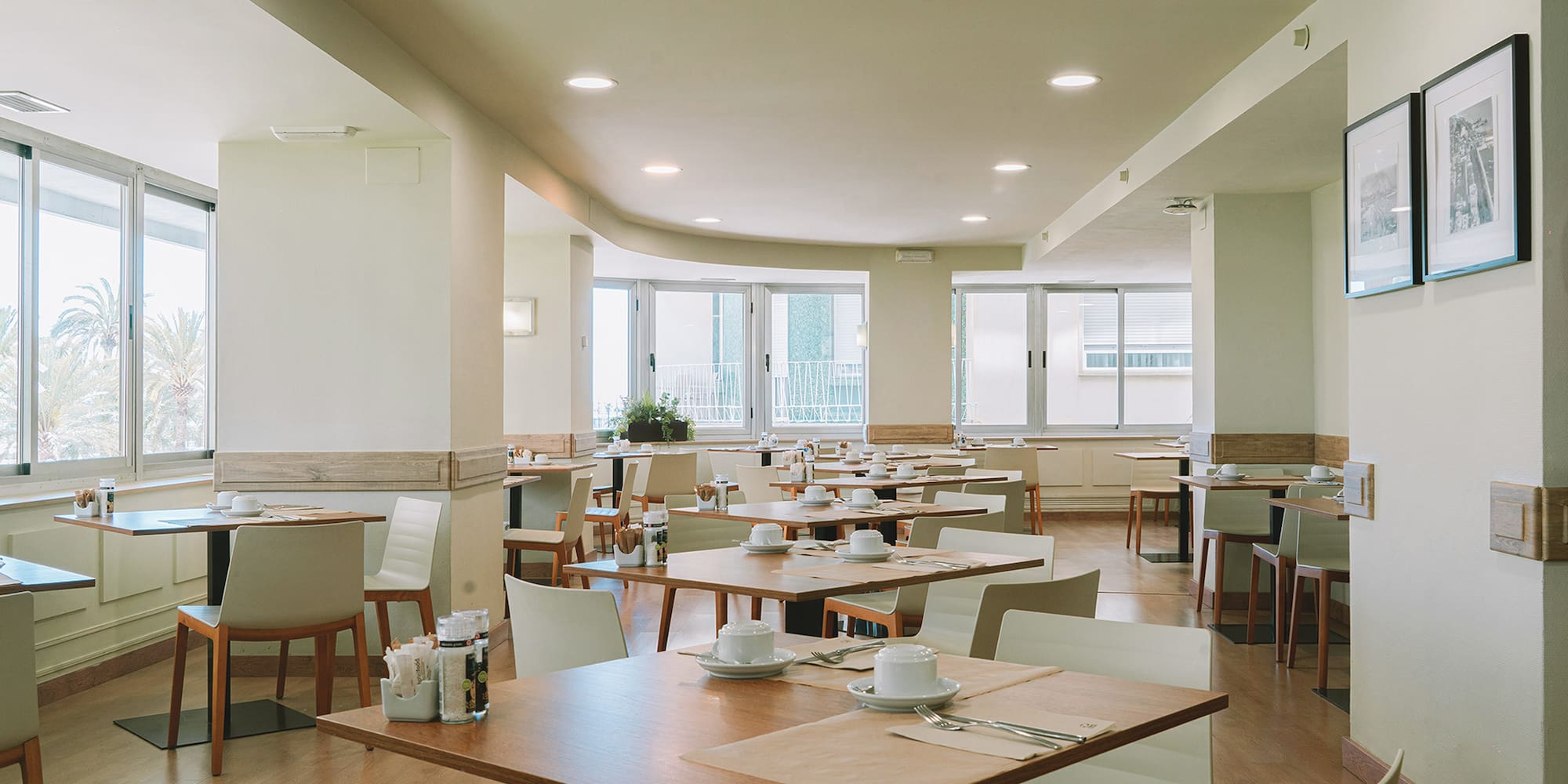 a room with tables and chairs