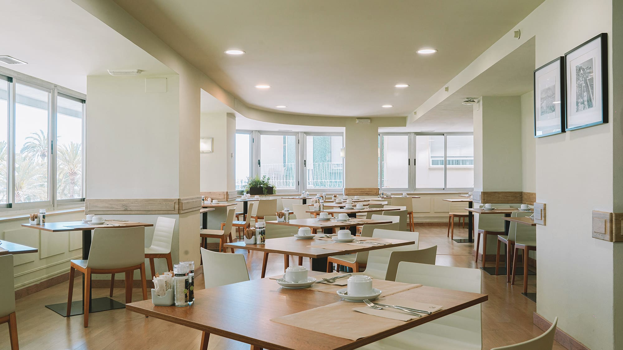 a room with tables and chairs