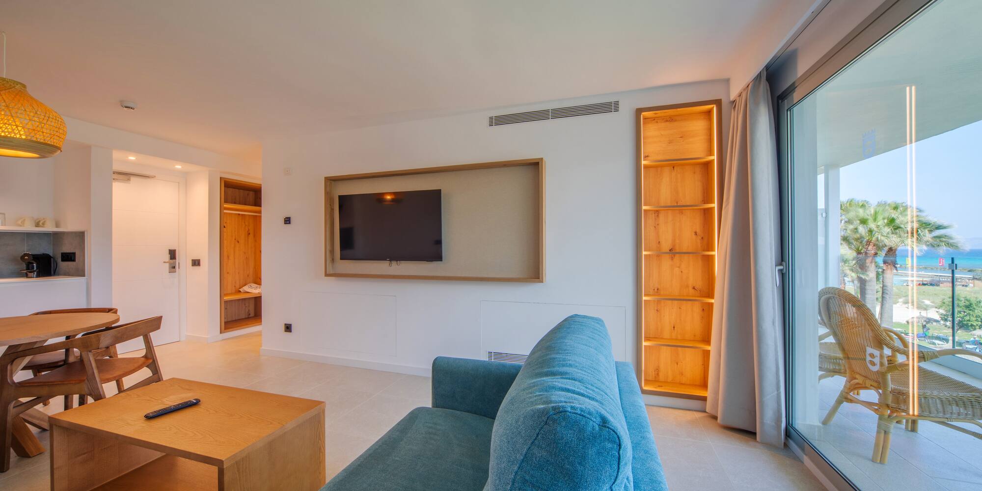 a living room with a couch and a tv