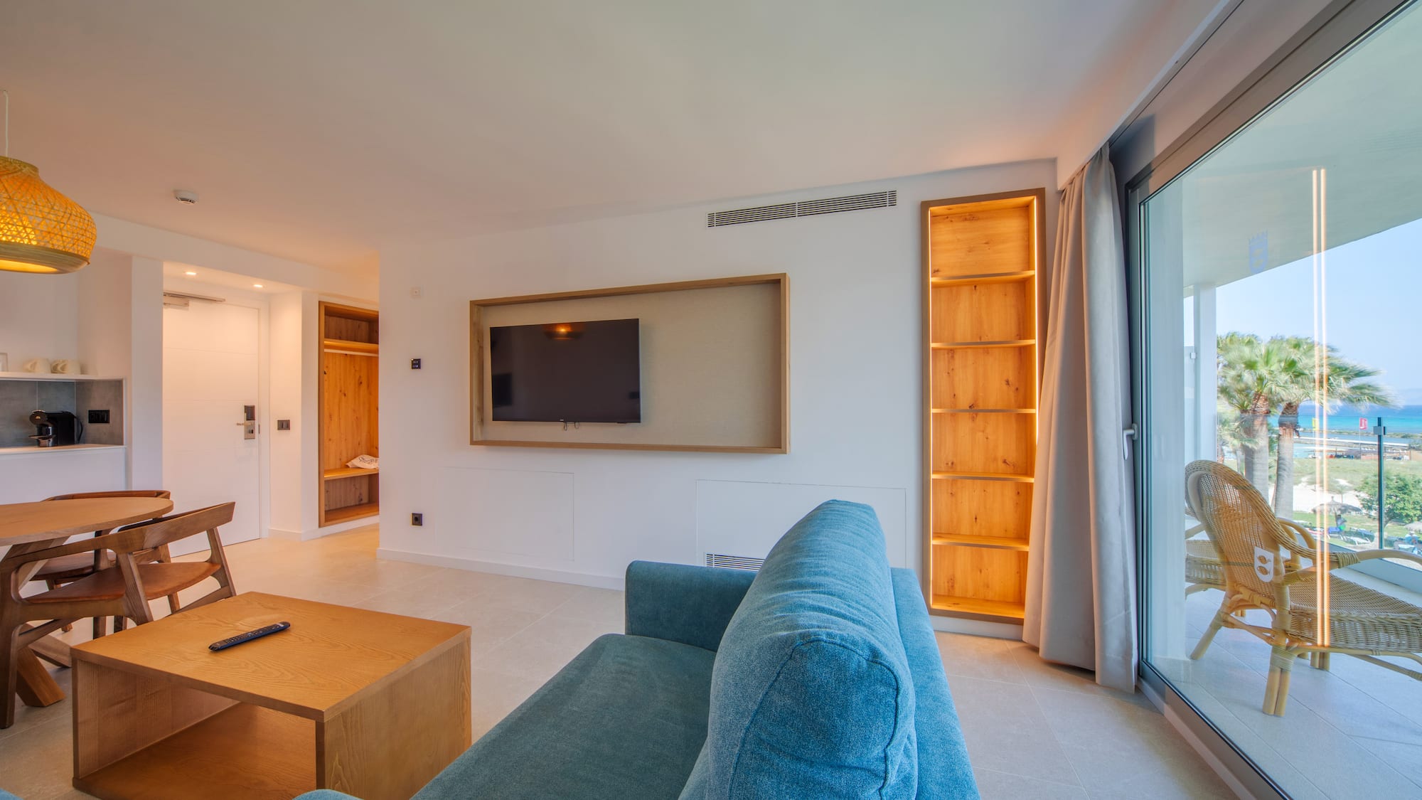 a living room with a couch and a tv